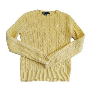 Polo Ralph Lauren Yellow Cable Knit Crewneck Sweater M Coastal Preppy